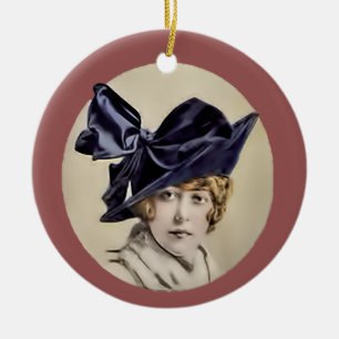 Vintage Blue Hat Ceramic Ornament