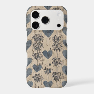Vintage Blue Hearts and Flowers Phone Case Rustic 
