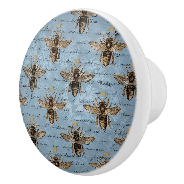 Vintage Blue Honey Bee Ceramic Knob (Right)