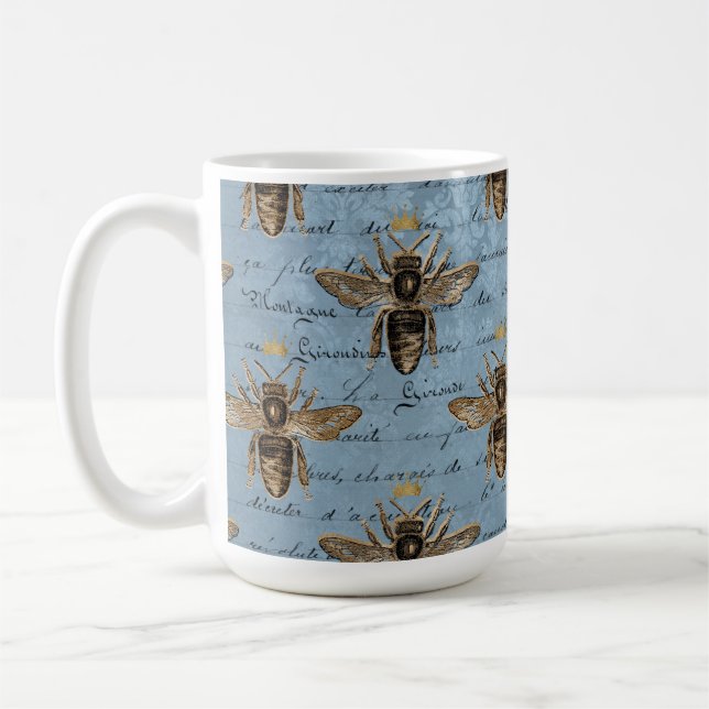Vintage Blue Honey Bee Coffee Mug (Left)