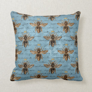 Vintage Blue Honey Bee Cushion