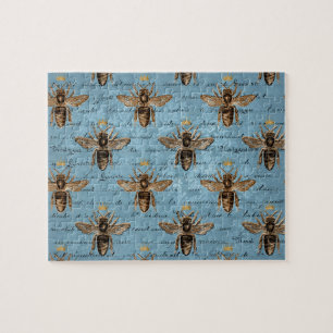 Vintage Blue Honey Bee Jigsaw Puzzle