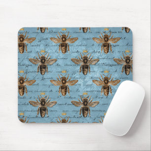 Vintage Blue Honey Bee Mouse Mat