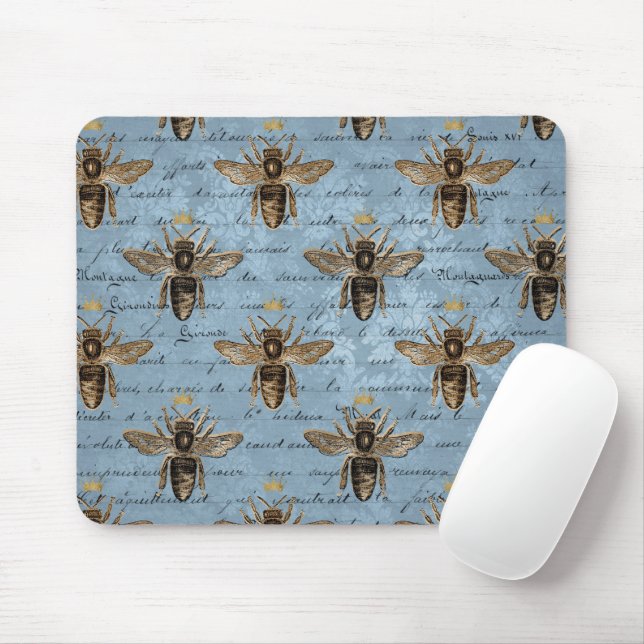 Vintage Blue Honey Bee Mouse Mat (With Mouse)