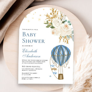 Vintage Blue Hot Air Balloon Arch Baby Shower Invitation