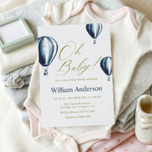 Vintage Blue Hot Air Balloon Baby Shower  Invitation