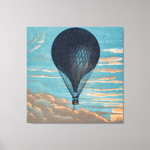 Vintage Blue Hot Air Balloon Painting Canvas Print