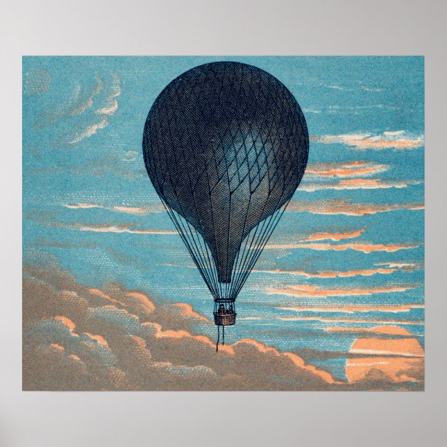 Vintage Blue Hot Air Balloon Painting Poster (Front)
