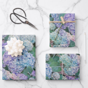 Vintage Blue Hydrangea Floral Garden Wrapping Paper Sheet