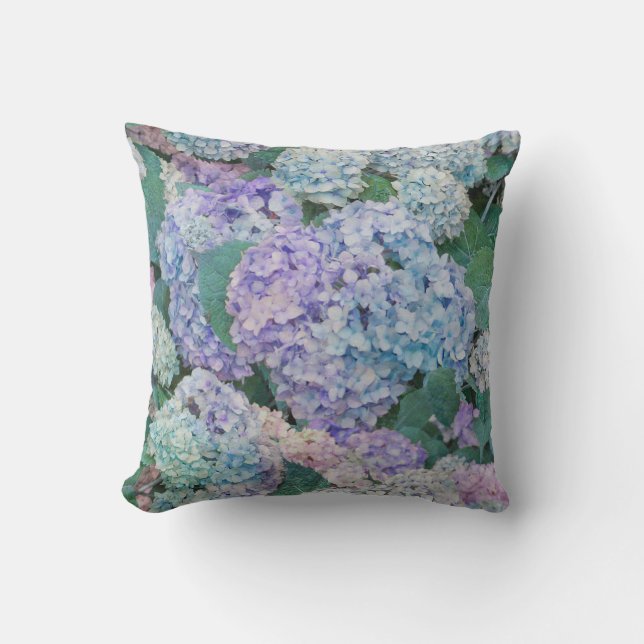 Vintage Blue Hydrangea Floral Pattern Cushion (Front)