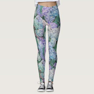 Vintage Blue Hydrangea Floral Pattern Leggings