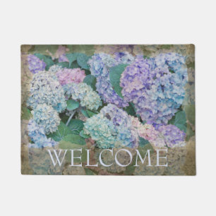 Vintage Blue Hydrangea Floral Welcome 18" x 24" Doormat