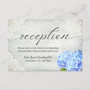 Vintage Blue Hydrangea Floral White Lace Reception Invitation