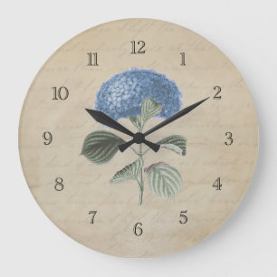 Vintage Blue Hydrangea Flower Large Clock