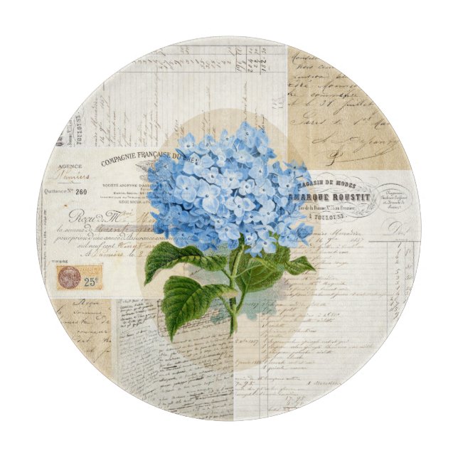 Vintage Blue Hydrangea French Cutting Board (Front)