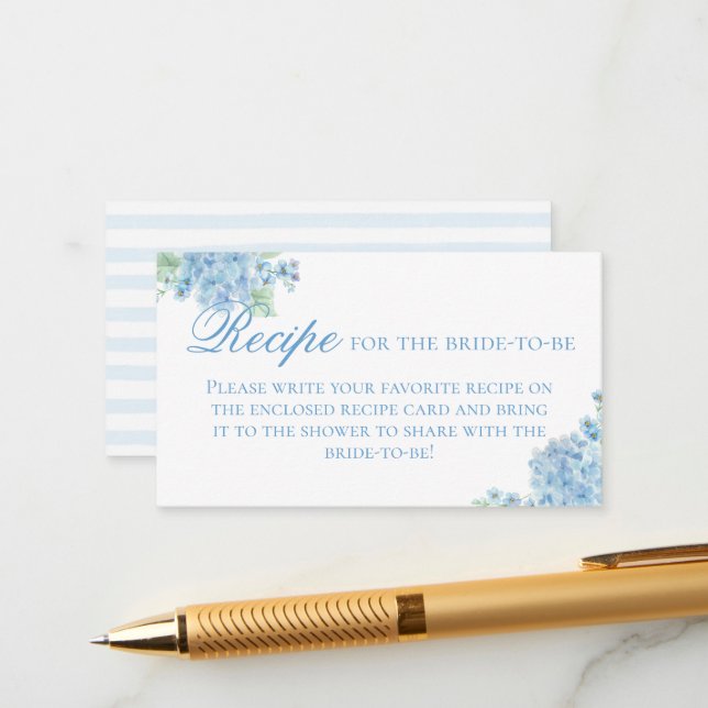 Vintage Blue Hydrangea Garden Recipe Request Enclosure Card (Front/Back In Situ)