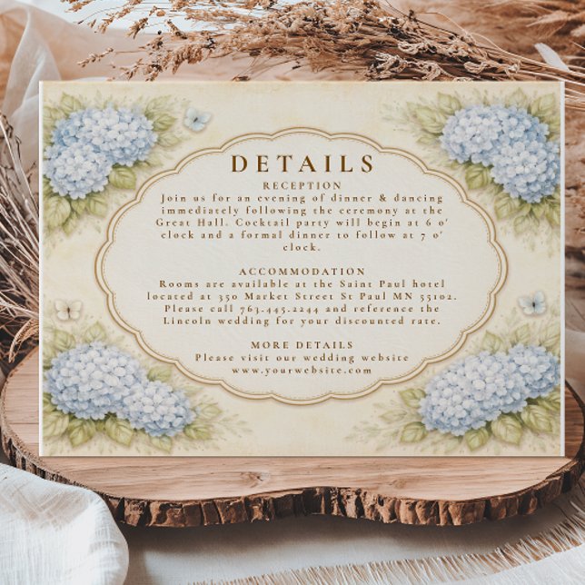 Vintage Blue Hydrangea Garden Wedding Enclosure Card (Creator Uploaded)