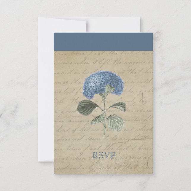 Vintage Blue Hydrangea RSVP Personalised Card (Front)