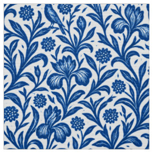 Vintage Blue Iris Botanical Pattern Fabric