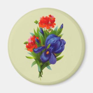 Vintage Blue Iris Flower Bouquet Magnet