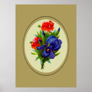 Vintage Blue Iris Flowers Bouquet Poster Print