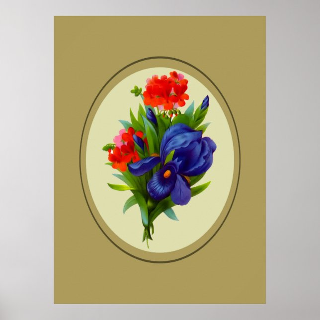 Vintage Blue Iris Flowers Bouquet Poster Print (Front)