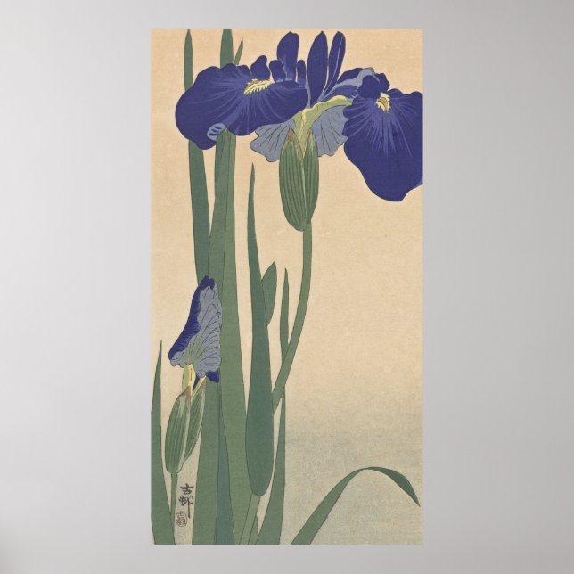 Vintage Blue Irises Painting by Ohara Koson  Poster (Front)