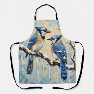 Vintage Blue Jays on Icicle Branch Christmas Art Apron