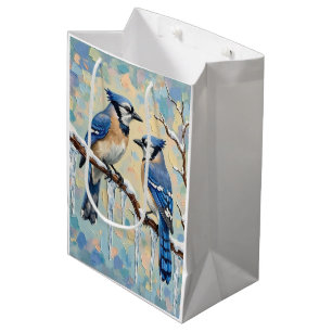 Vintage Blue Jays on Icicle Branch Christmas Art Medium Gift Bag