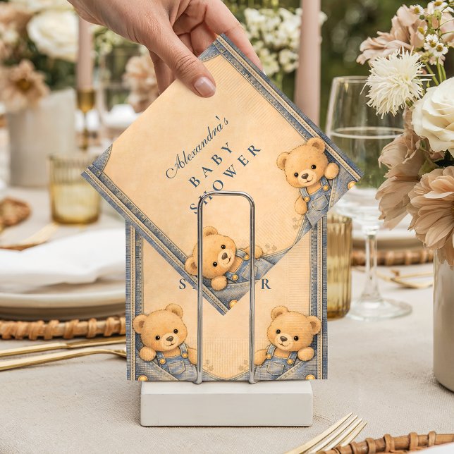 Vintage Blue Jeans Teddy Baby Shower Napkin (Creator Uploaded)