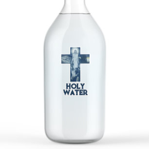 Vintage Blue Jesus Cross Christianity Holy Water
