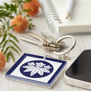 Vintage Blue Kamakura Minamoto Japan Mon Art Key Ring