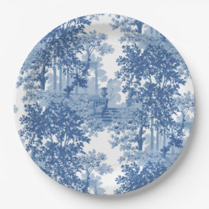 Vintage Blue Landscape Toile w/Urns and Columns Paper Plate