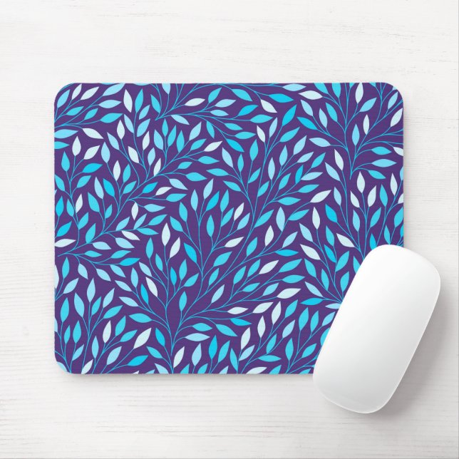 Vintage Blue Leaves Mouse Mat (With Mouse)