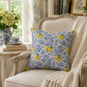 Vintage Blue Lemon Botanical Pattern Cushion