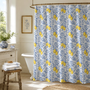 Vintage Blue Lemon Botanical Pattern Shower Curtain