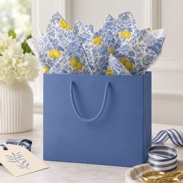 Vintage Blue Lemon Botanical Pattern Tissue Paper (Creator Uploaded)