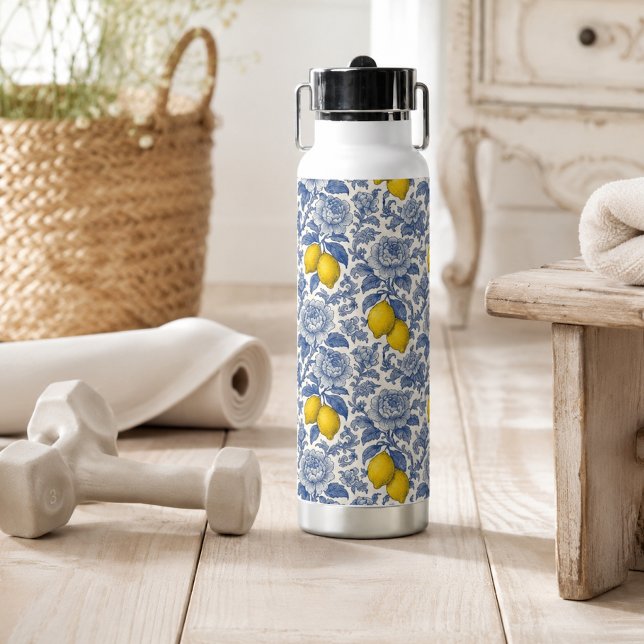 Vintage Blue Lemon Botanical Pattern Water Bottle (Creator Uploaded)