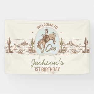 Vintage Blue Little Buckaroo Western 1st Birthday Banner