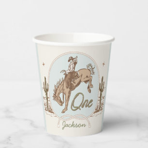 Vintage Blue Little Buckaroo Western 1st Birthday Paper Cups