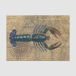 Vintage Blue Lobster Map Collage: Nautical Coastal Tissue Paper