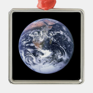 Vintage Blue Marble Earth Photo Metal Tree Decoration