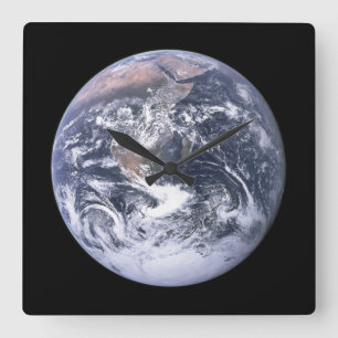 Vintage Blue Marble Earth Photo Square Wall Clock