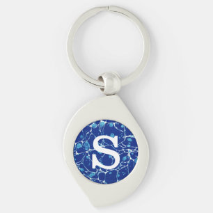 Vintage Blue Marbled White River Art Key Ring