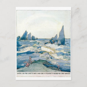 VINTAGE BLUE MERMAID OCEAN PRINT POSTCARD