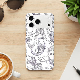 Vintage Blue Mermaid & Sea Life Pattern