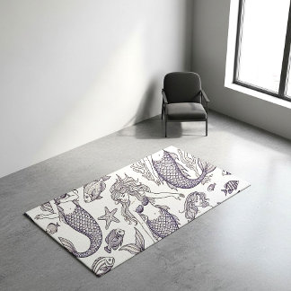 Vintage Blue Mermaid & Sea Life Pattern Doormat