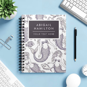 Vintage Blue Mermaid & Sea Life Pattern Notebook