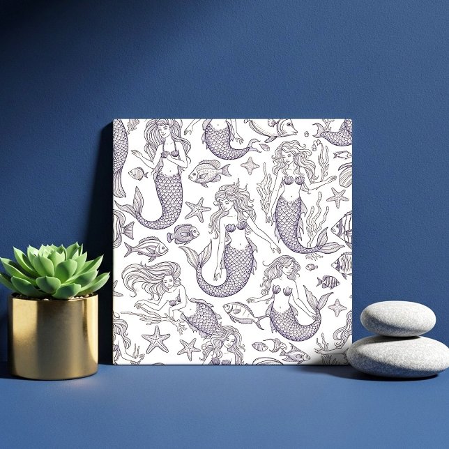 Vintage Blue Mermaid & Sea Life Pattern Tile (Creator Uploaded)