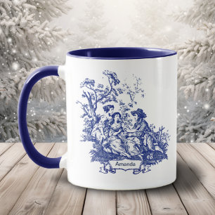 Vintage Blue Monogram Toile De Jouy French Country Mug